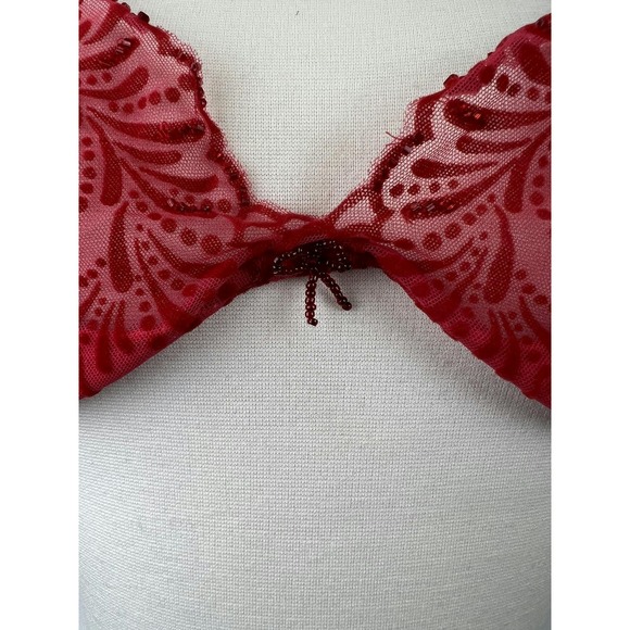 Vintage Victoria Secret Red Lace Beaded Bra Size 36D - Picture 6 of 7